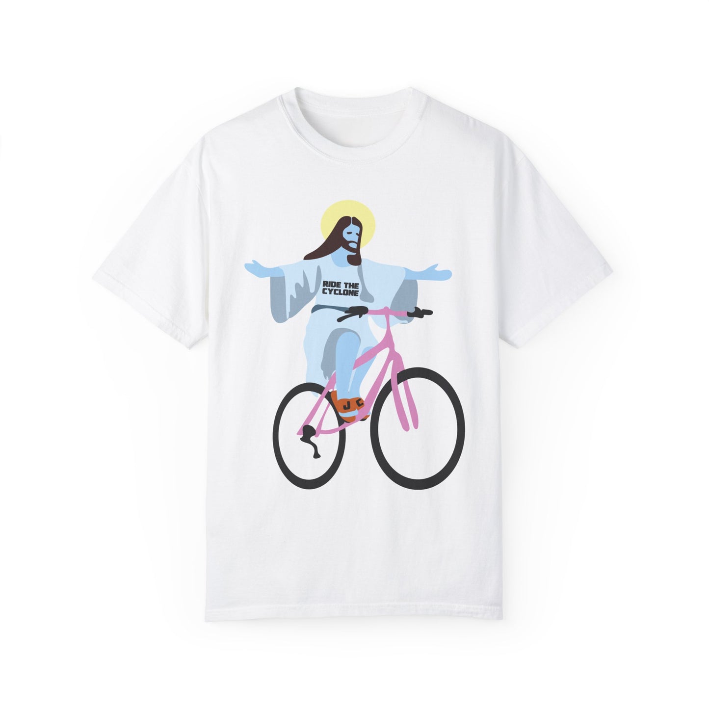 RIDE THE CYCLONE, JESUS ON A BIKE, Unisex Garment-Dyed T-shirt