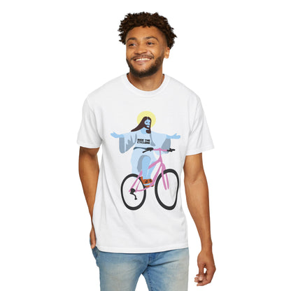 RIDE THE CYCLONE, JESUS ON A BIKE, Unisex Garment-Dyed T-shirt