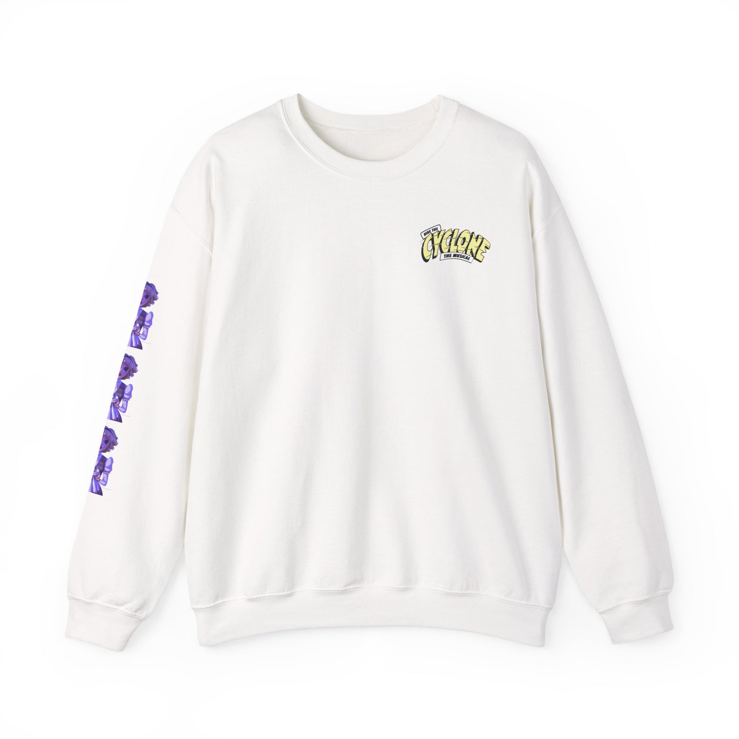 RIDE THE CYCLONE, Jane Doe on sleeve, Heavy Blend Crewneck Sweatshirt
